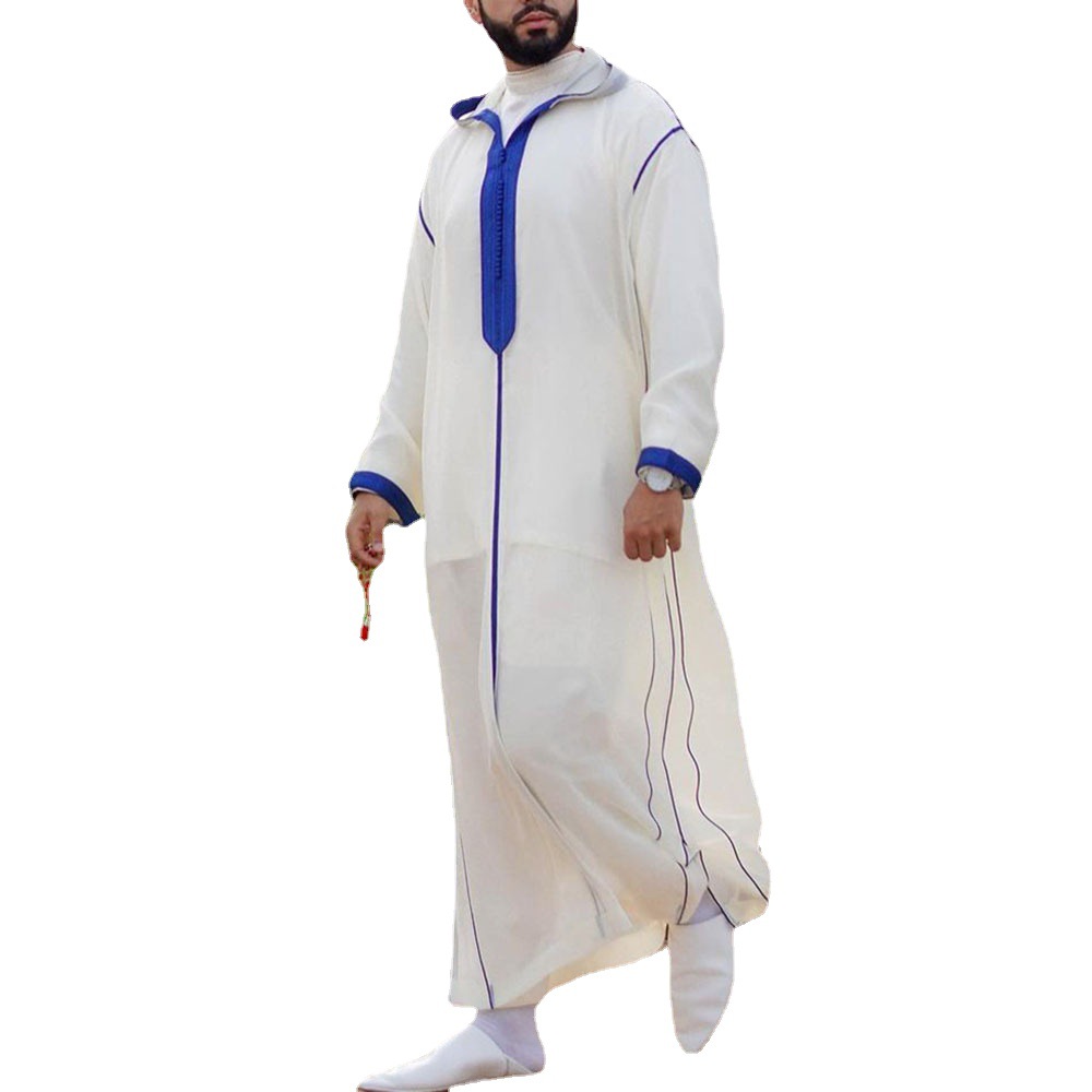 Muslimische Kleidung Slim Fit Weißes reguläres muslimisches Robenhemd für Herren 1133978_voghion.com