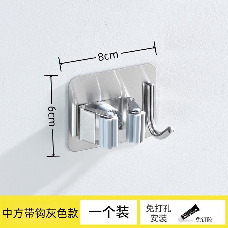 Suministro directo de fábrica 304 Acero inoxidable fregona clip Punch-libre MOP gancho baño colgante escoba fregona rack pistola gris
