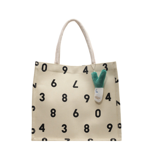 Student portable canvas commuter tote bag  fashionable casual mommy bag female ins versatile shoulder school bag