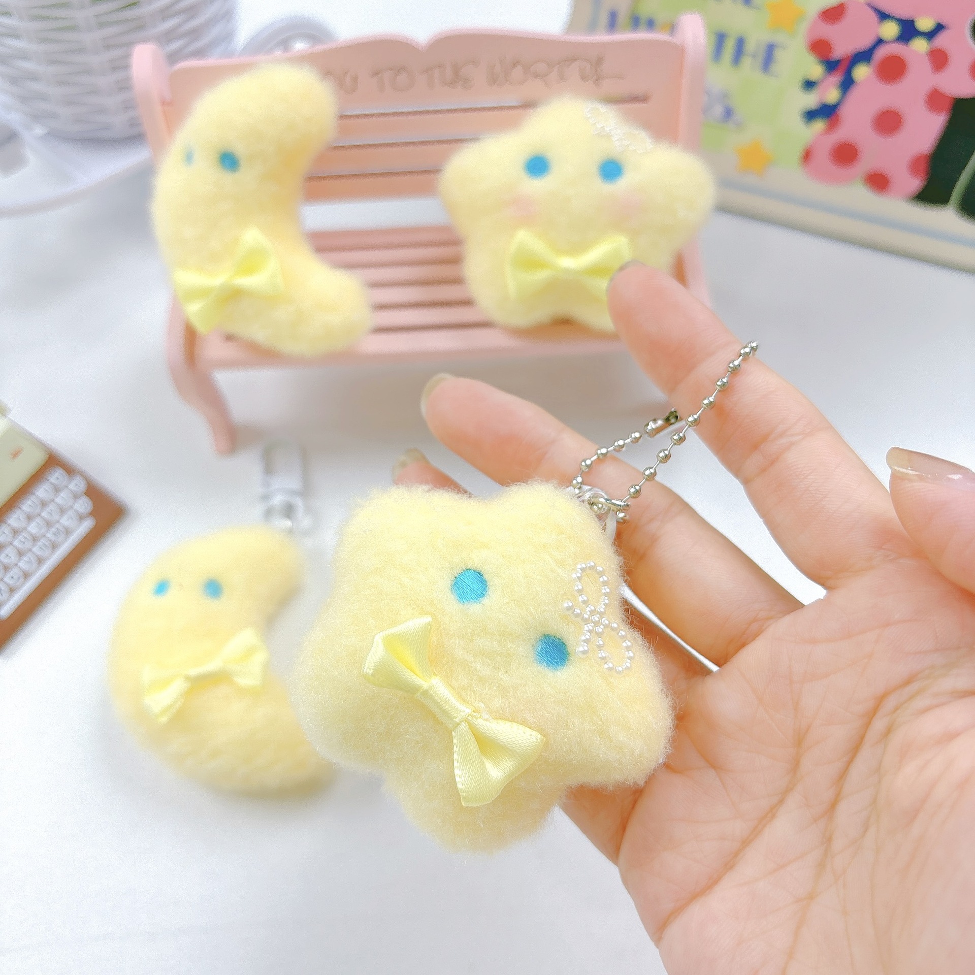 可爱星星毛绒玩偶小挂件腮红五角星月亮辅料diy饰品头饰发饰配件