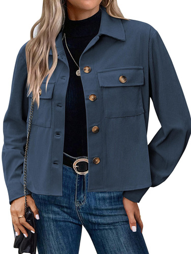 Amazon's hot-selling European and American style fashion casual short shirt corduroy button navel jacket top