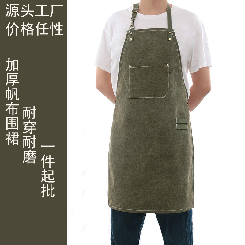 Foreign Trade Cross-Border Thickened Canvas Apron New Style Catering Hairdressing Baking Milk Tea Shop Barista Work Apron Customization