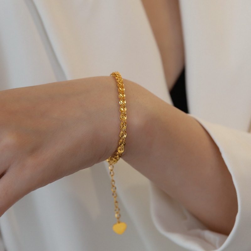 Heart Shape, Solid Color Pattern Fashion Heart Shape Solid Color Titanium Steel Inlaid Gold Bracelets Necklace