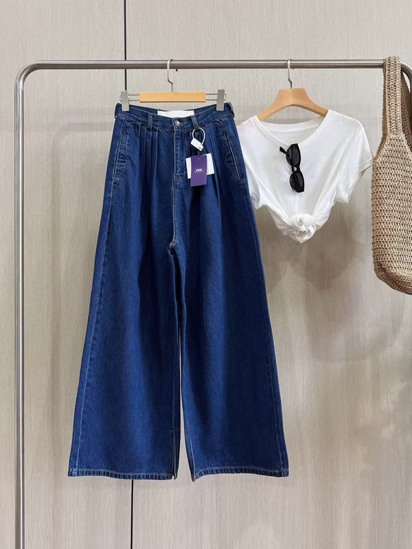 25秋季新款女士日常通勤简约百搭高腰显瘦花苞阔腿牛仔裤0818t4|undefined