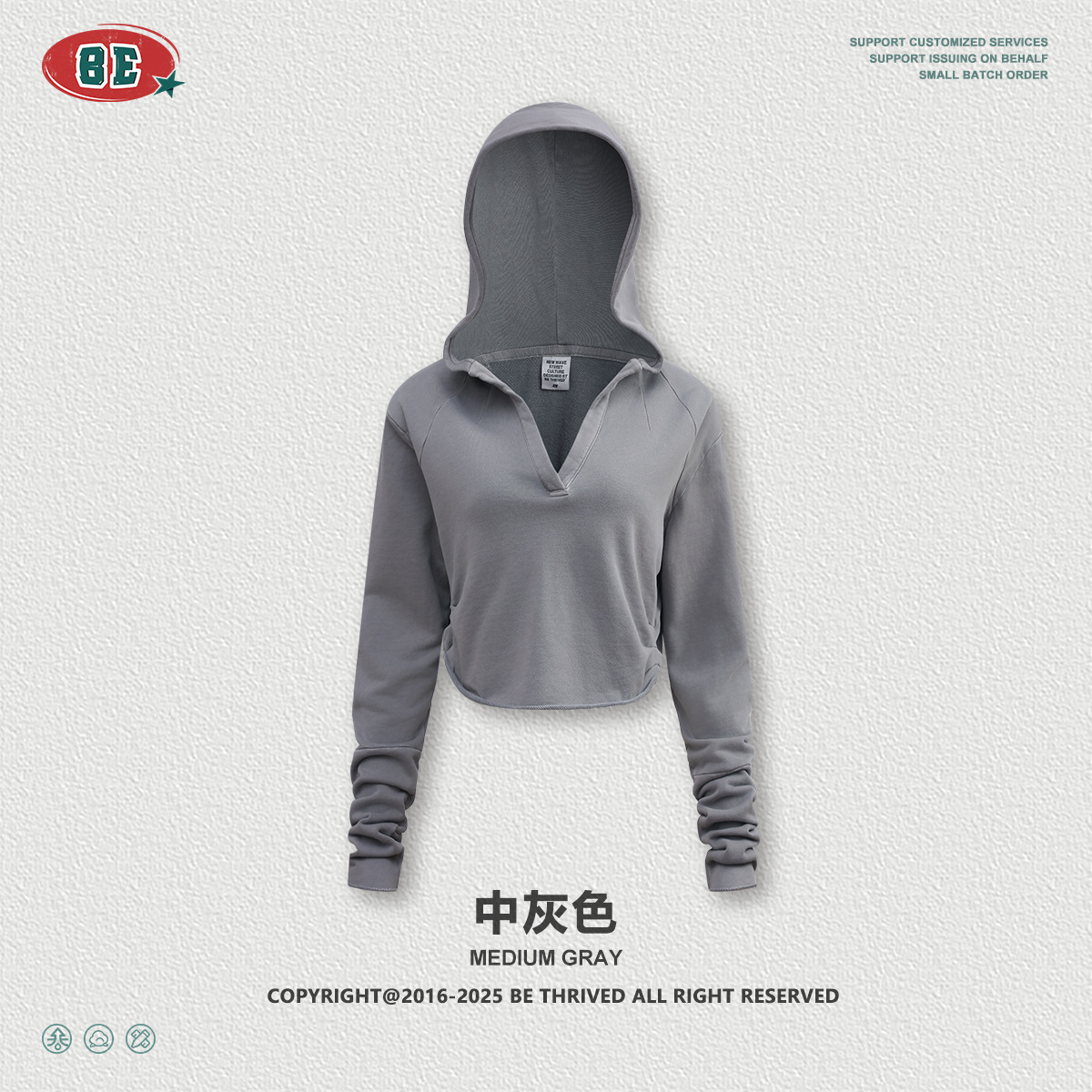 BE ropa de mujer de otoño de 2025 Europa y América vintage hottie chaqueta de cuello en V camiseta doblada corta con capuzas de manga larga chaqueta de mujer image 9