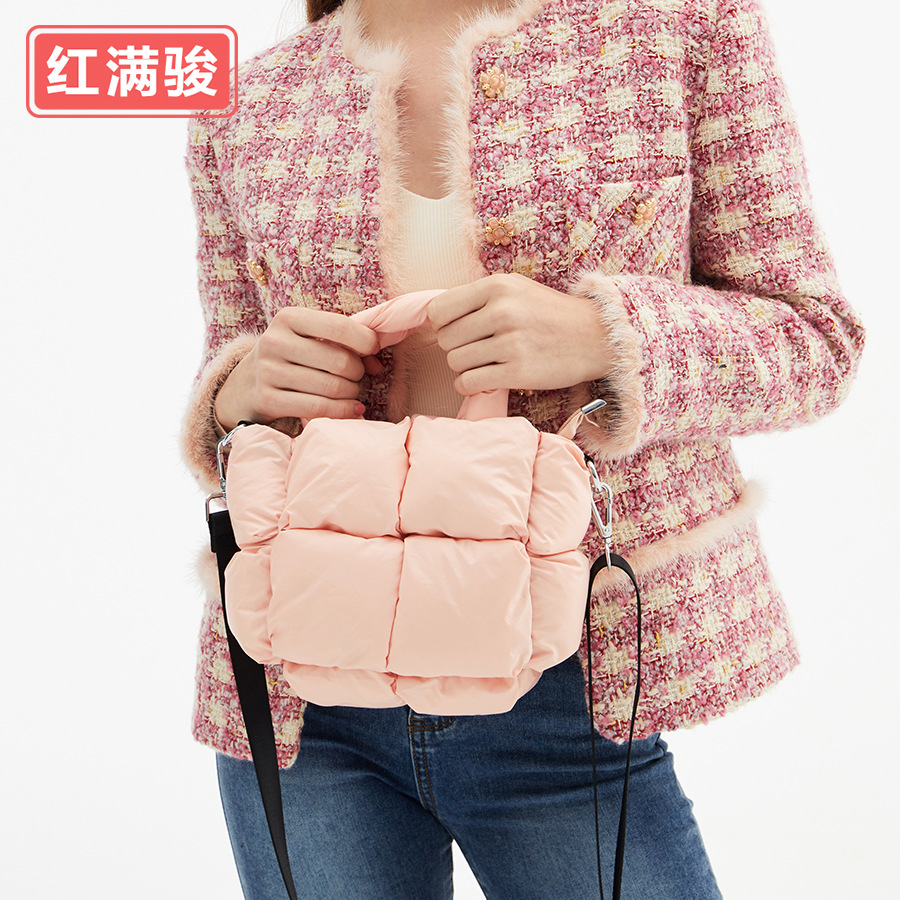 Nuevo tamaño pequeño abajo bolso de hombro de algodón diseño simple suave bolsa de mensajero Plaid lleno bolso de hombro bolso de las mujeres