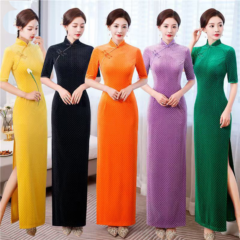 Extended 25 New Classical Clothing Cheongsam Summer High-Elastic Dress Performance Dance New Chinese Style Performance Temperament