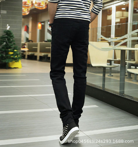 Men's Spring and Autumn Style Jeans, Korean Version, Trendy Elastic Tapered Ankle Casual Pants, Men's Elastic Work Long Pants