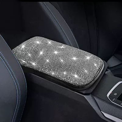 Car Armrest Box Pad Protective Cover with Rhinestones for Vehicle Interior Use, Full Rhinestone, Rhinestone with Sparkling Diamonds Armrest Cover (Armrest box) - white-diamond