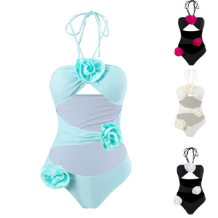 2025 new one-piece swimsuit women's European and American bikini 3D three-dimensional flower cross-border women's swimwear wholesale bikini
