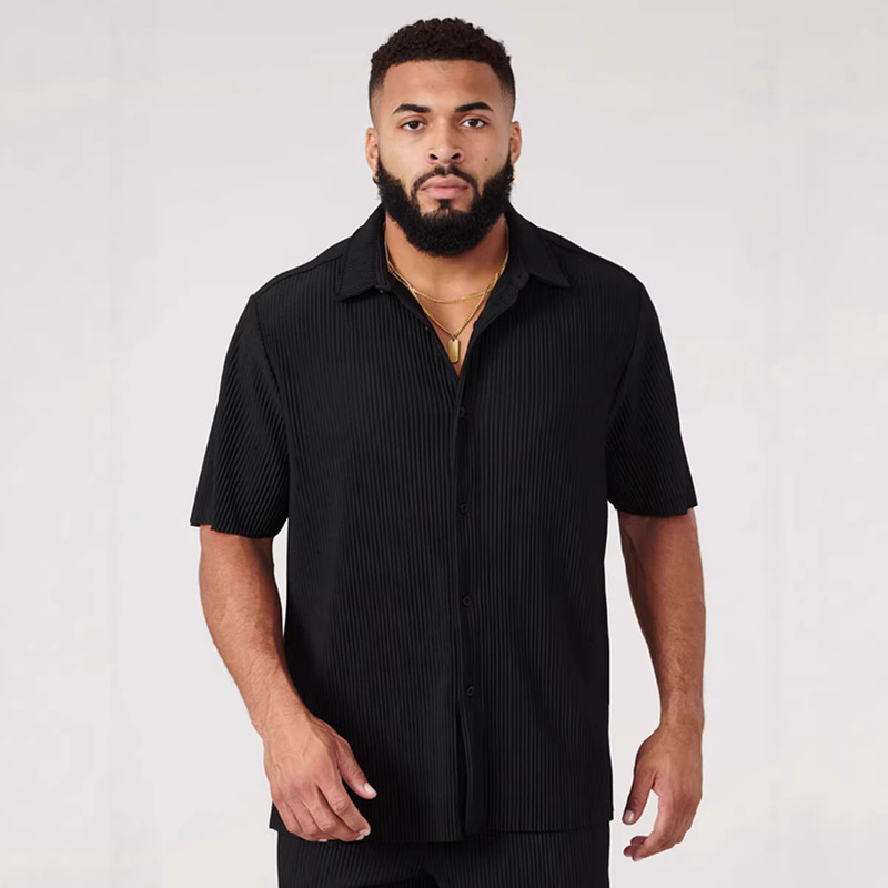 Youngla Cross-Border American-Style Men's Casual Running Sports Shirt European and American Summer Large Size Lapel Short-Sleeved Shirt
