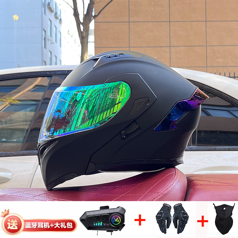 Casco de exposición Orz para hombres y mujeres invierno Doble espejo coche eléctrico semi-Casco completo cola de color coche deportivo ranura Bluetooth cuatro estaciones casco