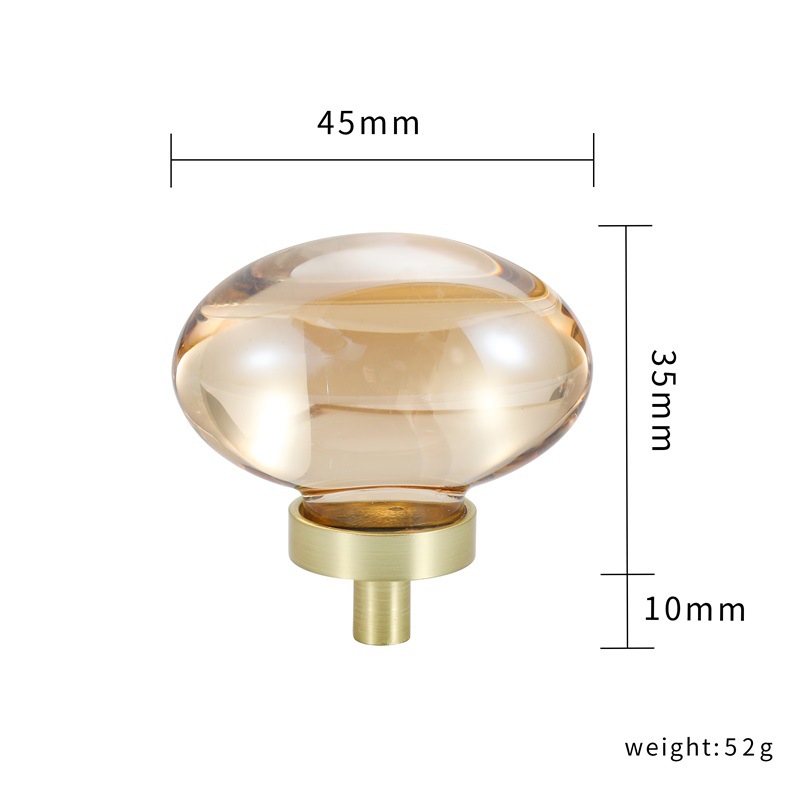 Manija al por mayor de lujo ligero puerta de gabinete manija de armario aleación de zinc color champán manija de puerta estilo nórdico manija de cristal de un solo orificio