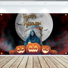 跨境新款Halloween背景万圣节主题旗帜鬼节挂幅挂旗可来图制做