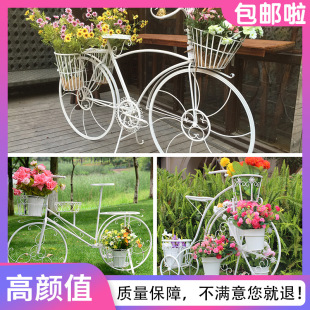 Garden Decoration Old Bicycle Decoration Flower Rack Outdoor Iron Courtyard Floral Modern Flower Rack Storage Rack Balcony