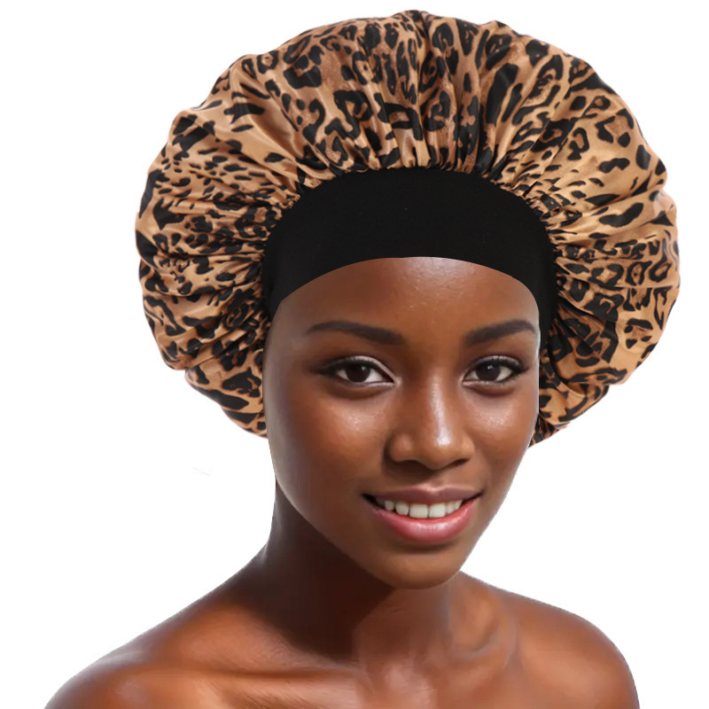 Amazon damas de borde ancho de alto elástico sombrero, sombrero de dormir, sombrero de baño, sombrero de quimioterapia, sombrero de seda, sombrero de cuidado del cabello transfronterizo