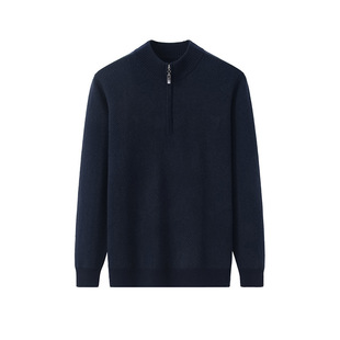 Inner Mongolia Cashmere Pullover Men's 100 Pure Cashmere Half Turtleneck Zipper Pure Color Thickeneded Double-Knit Knit Sweater