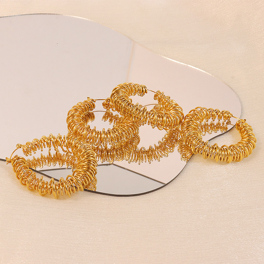 26g Weight PVD Coated Gold Plating Process 304 Stainless Steel Ear Needle Material 1 Pair Glam Exaggerated Geometric 304 Stainless Steel 18K Gold Plated Hoop Earrings