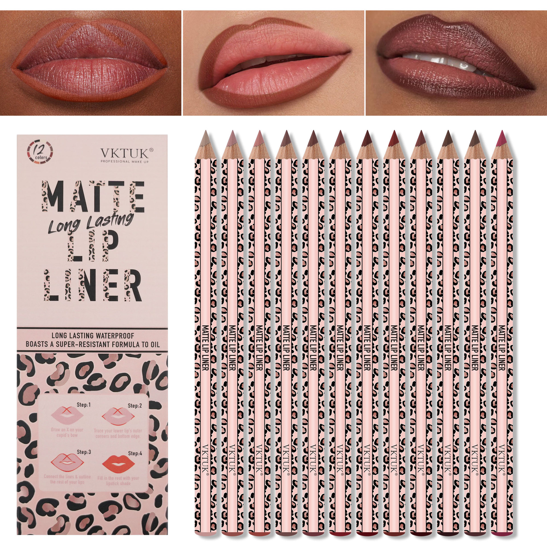Cross-Border Exclusive 12-Color Matte Lip Liner Set Nude Lipstick Long-Lasting Non-Fading Hook Line Lip Pencil Makeup Vktuk