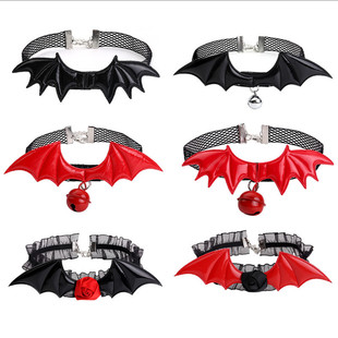 Sexy Lace Collar Bat Collar with Bell Festival Party Atmosphere Necklace Accessories Halloween Necklace Chain
