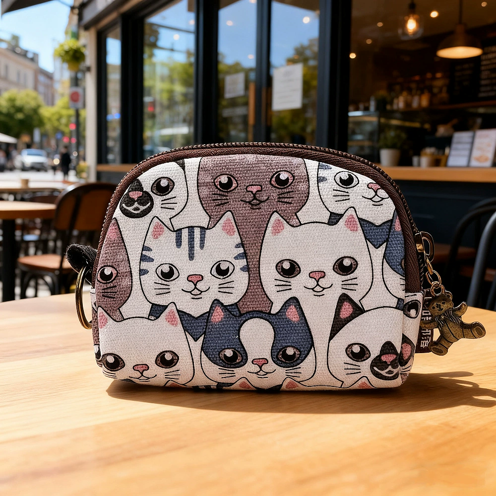 Cartoon Key Wallet Zipper Coin Pouch, Organizer Bag, Cotton Option, 11×2×9 cm