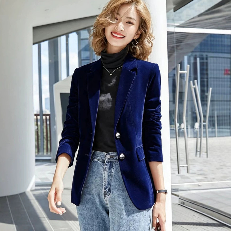 European and American Velvet Blazer for Women 2025 Spring and Autumn New Korean Style Slim Fit Retro High-End Suit European and American Velvet Blazer for Women 2025 Spring and Autumn New Korean Style Slim Fit Retro High-End Suit