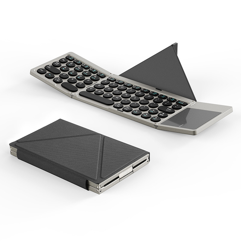 PU cuero tres teclado Bluetooth plegable para iPad portátil mini teclado externo portátil al por mayor