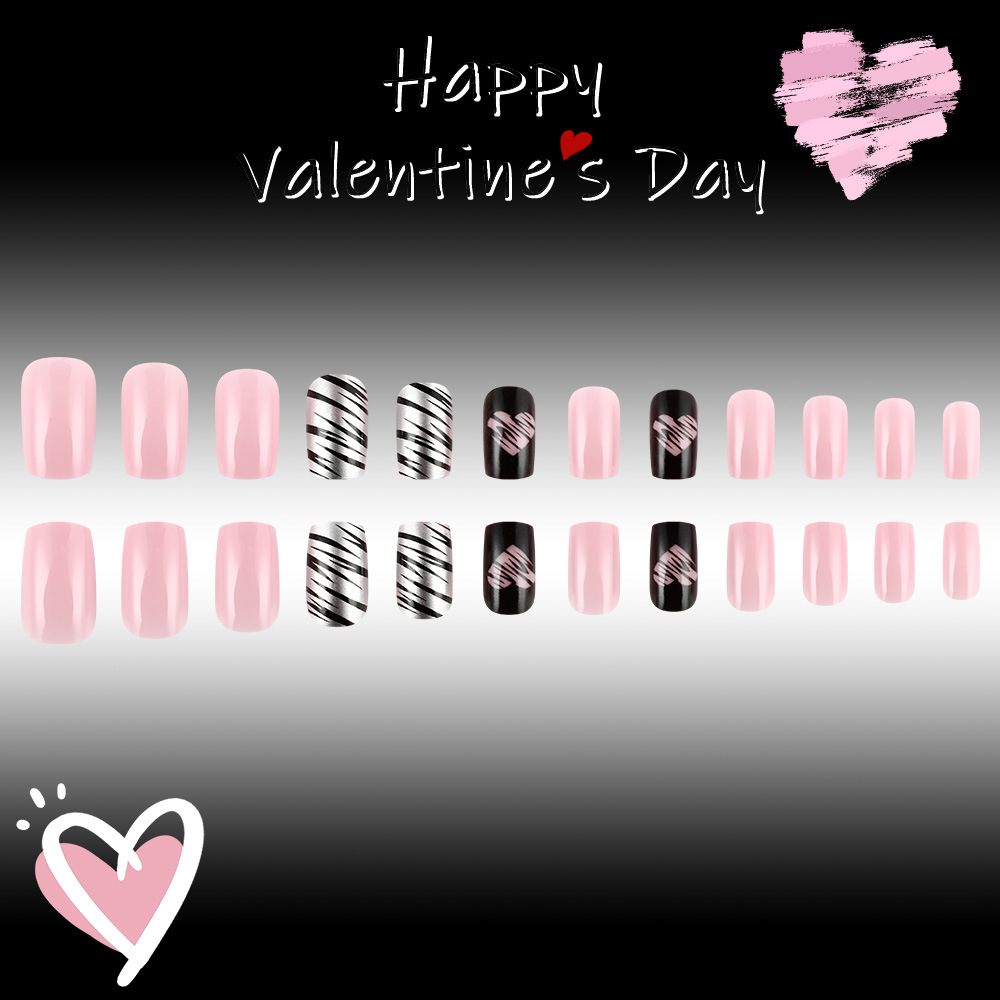 25g Weight press-on nails Nail Supplies Plastic Material Stripe, Heart Shape Pattern Stripe Heart Shape Plastic Press-on Nails 2