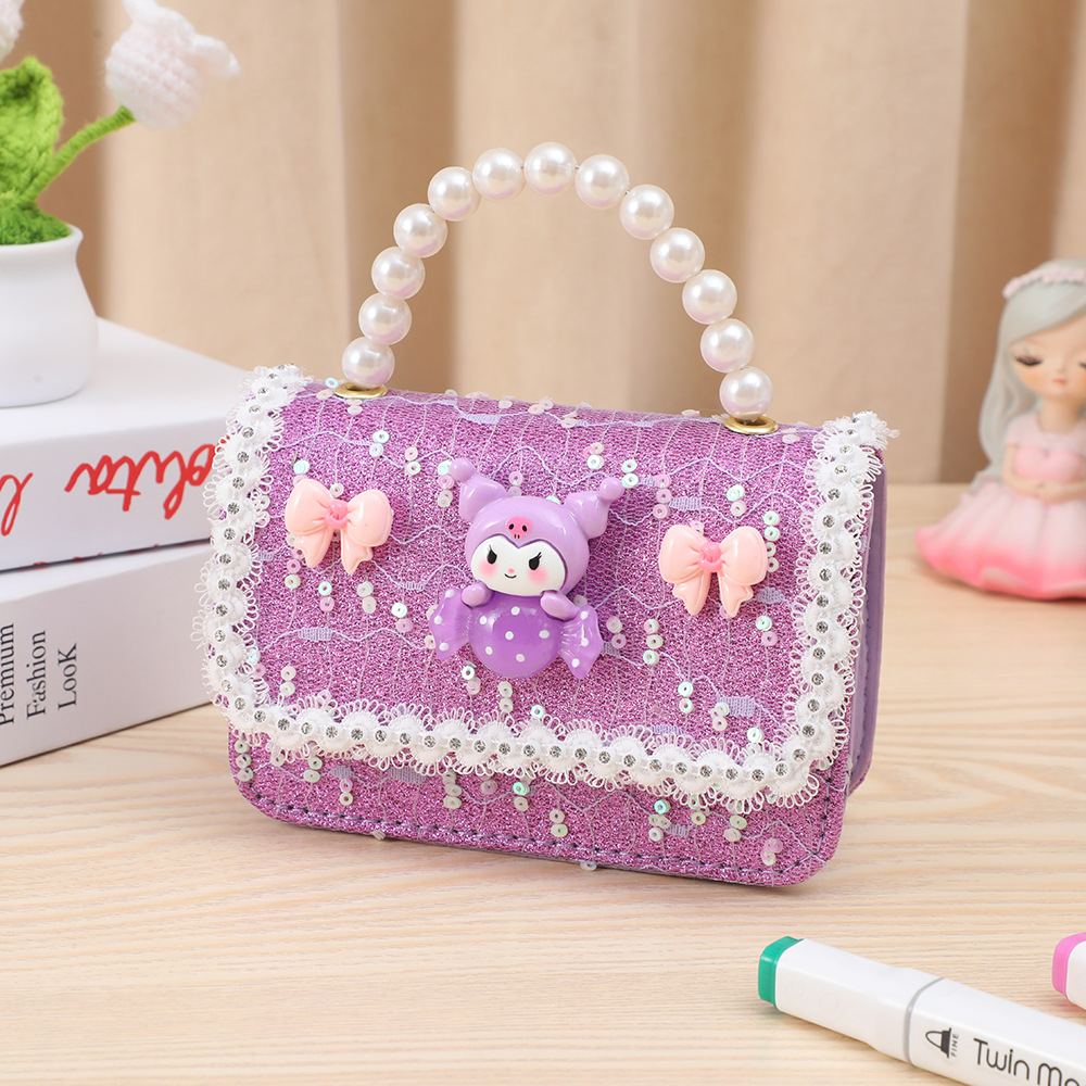 Bolsos infantiles, bonitos y divertidos, bolso de perlas para niñas, tarjetero de almacenamiento de la pequeña princesa Kuromi, monedero, mini