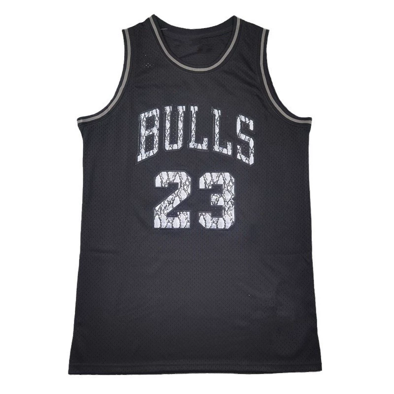 Оптовая поставка зарубежной торговли гидранжевые майки Chicago Bulls 23 ретро змея рисунок баскетбол формы черные Bulls