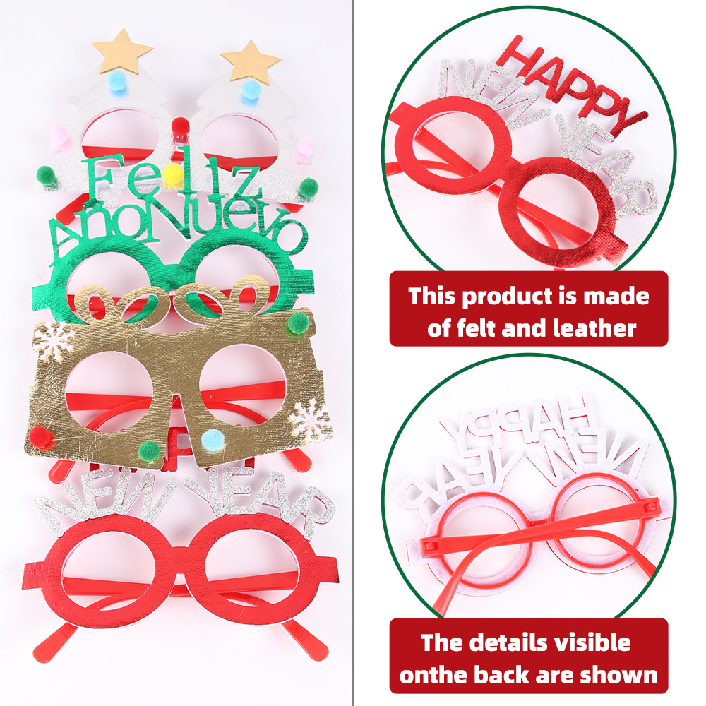 Navidad transfronteriza gafas de decoración para adultos niños regalos de Navidad tela estampada árbol de Navidad caja de regalos marco de gafas de fiesta
