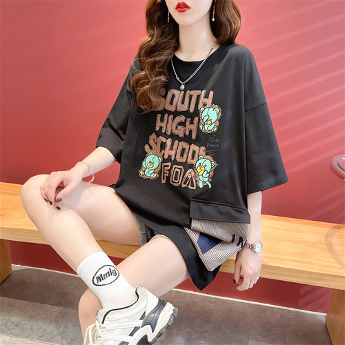 Design Sense Letter 3D Pocket Top for Women, Cartoon Bear, 2025 Summer Casual Loose Plus Size T-Shirt