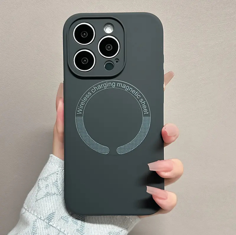 iPhone16promaxに適した液体シリコーン細穴磁気吸引携帯電話ケースシンプルなApple 15落下防止保護カバー|undefined