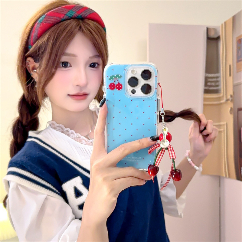 Coreano en cereza simple de lunares para iPhone15ProMax/16 funda para teléfono móvil Apple 13/14 femenino 16 yuanes