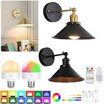 跨境爆款复古免布线电池供电壁灯三色RGB遥控卧室床头灯客厅壁灯