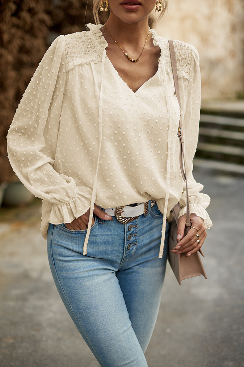 Solid Color Pattern Autumn Season Women's Blouse Long Sleeve Blouses Casual Solid Color