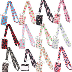 Tulip and Hibiscus Phone Strap Card Holder for Bus Card, Work ID Card, Student Card, with Factory Brand Pink Flowers