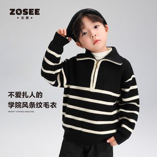 Zuoxi Kidsren's Clothing Boys Stripesd Knitwear Kidsren's Spring Autumn Winter 2025 New Polo Collar Boys Spring Knitwear Trendy