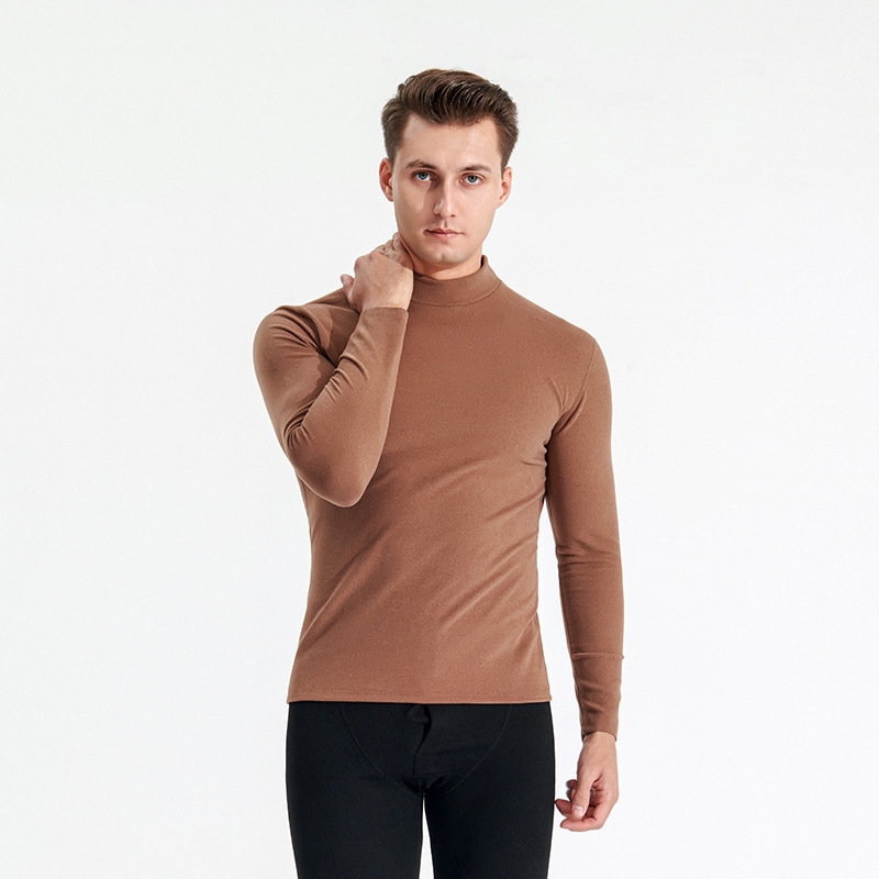 Los hombres engrosados térmica superior adulto caliente dejia terciopelo medio cuello alto otoño camiseta catiónico manga larga ropa interior
