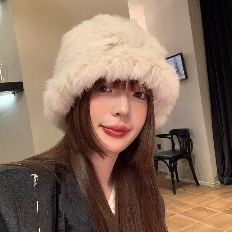 클라우드 래빗 퍼 모자-베이지