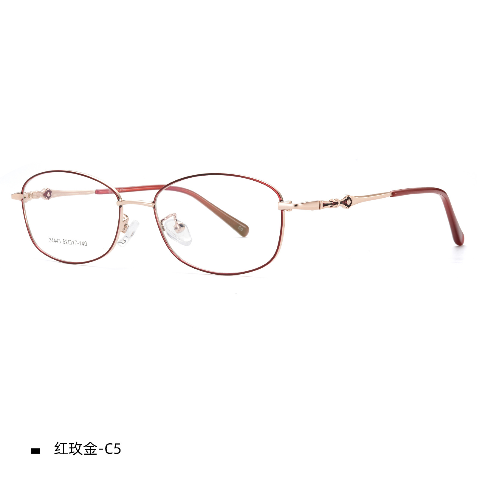 Elegante dama noble champán marco completo gafas marco hermoso tallado gafas piernas pueden ser equipados con miopía presbicia Danyang venta al por mayor