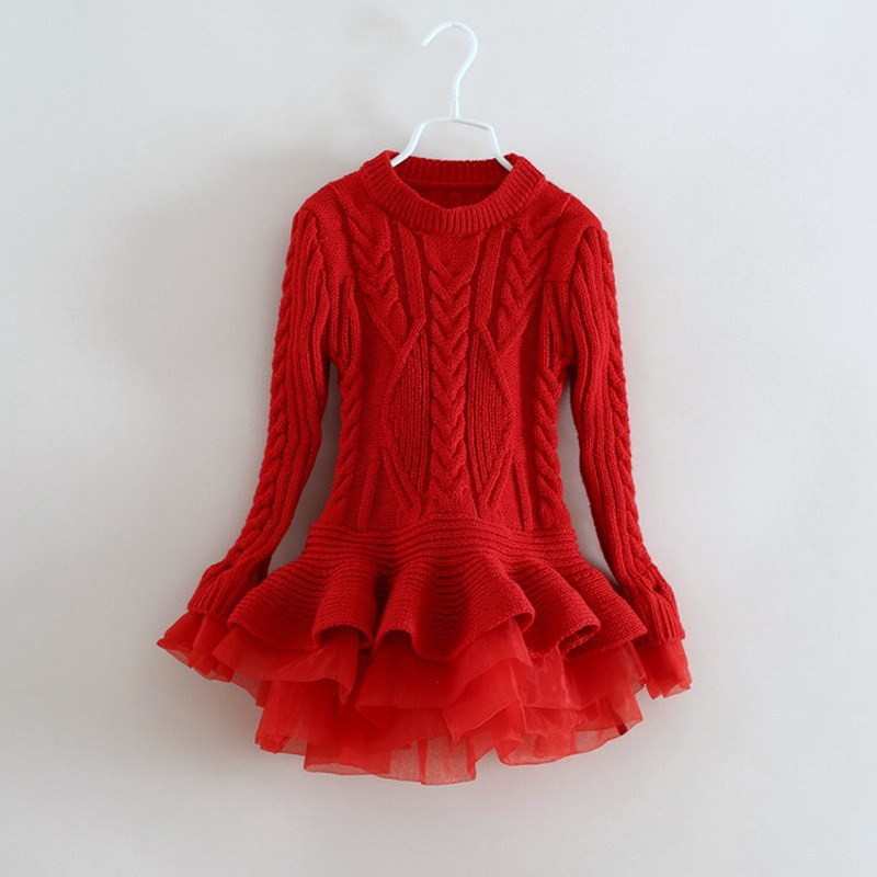 Vêtements de noël pour enfants, robe d'hiver en laine tricotée à manches longues pour filles, tenue de princesse moelleuse_voghion.com