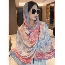 夏季高级感女式中长外披复古民族风防晒盘扣披肩云南青海旅游丝巾