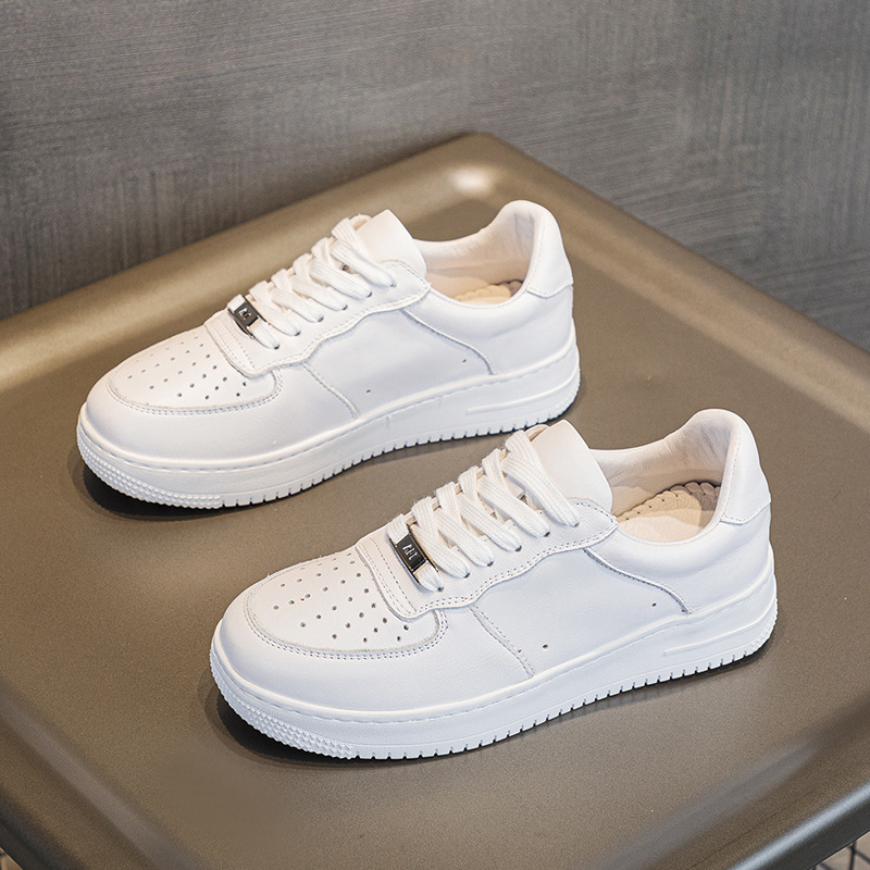 First-Layer Cowhide White Shoes for Women, New Thick-Soled Versatile Flat-Soled Breathable Casual Sports Sneakers Air Force One Women's Model First-Layer Cowhide White Shoes for Women, New Thick-Soled Versatile Flat-Soled Breathable Casual Sports Sneakers Air Force One Women's Model