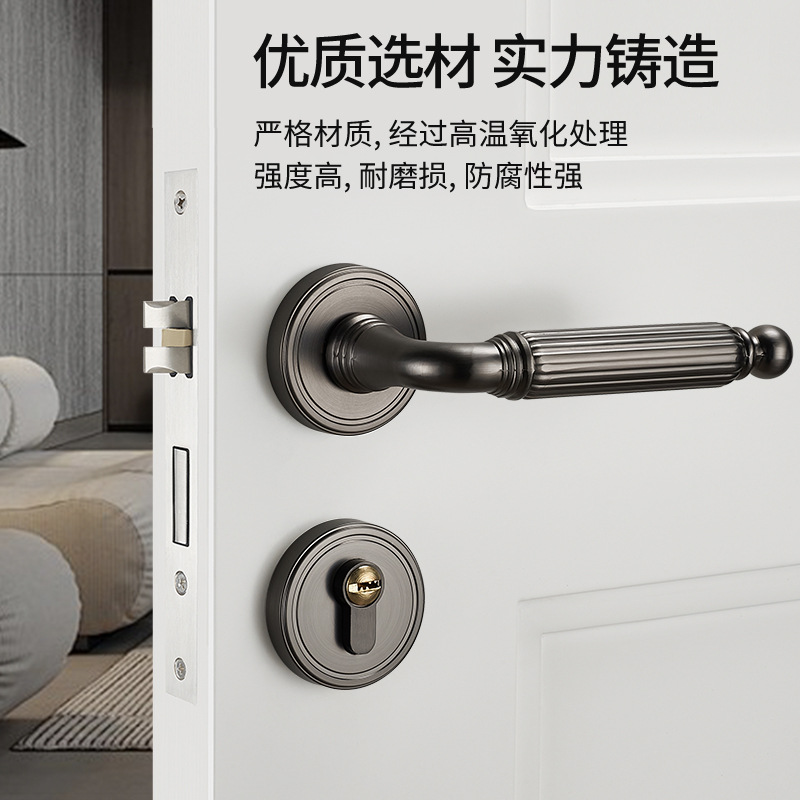 Cerradura de la puerta del dormitorio doméstica de uso general cerradura de hardware interior manija de puerta silenciosa manija de puerta de madera oro simple