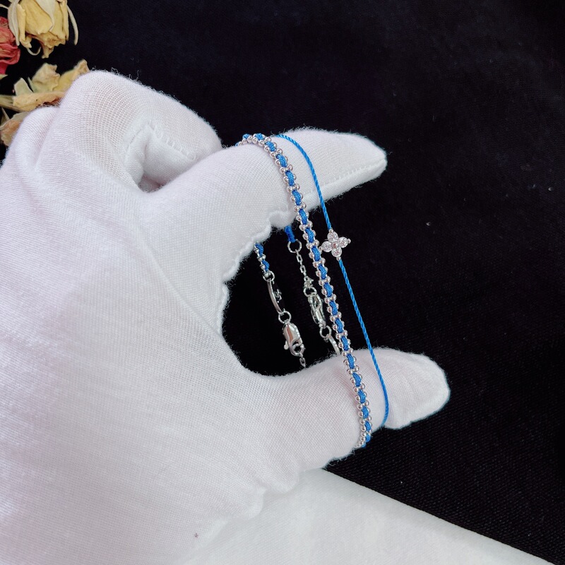 Two-Piece Set Red Handmade Woven Bracelet Lucky Clover Versatile Light Luxury Bracelet Set for Women