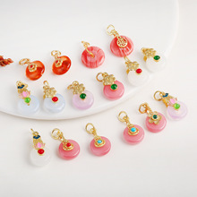 14K铜镀保色无事牌平安扣夹扣莲花扣玉坠玉石水晶吊坠扣DIY配件