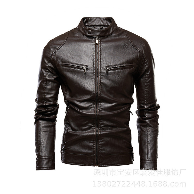Foreign Trade Cross-Border Men's Motorcycle Retro Rock Casual Leather Jacket Men's Autumn Design Biker Pu Leather Foreign Trade Cross-Border Men's Motorcycle Retro Rock Casual Leather Jacket Men's Autumn Design Biker Pu Leather