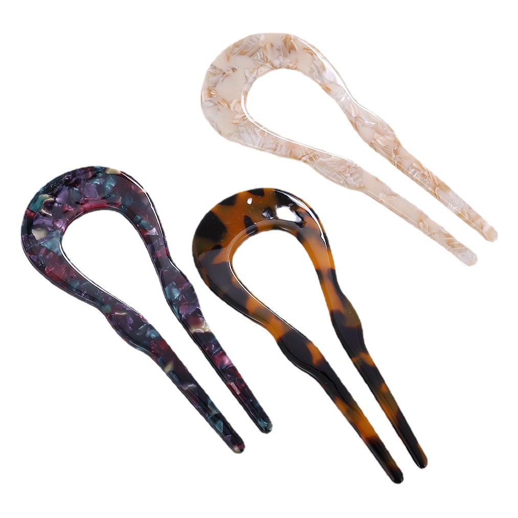 Accesorios para el cabello de estilo japonés de las mujeres simple updo elegante ins acetato de acrílico placa de la horquilla de la Cabeza trasera estampado de leopardo horquilla en forma de U