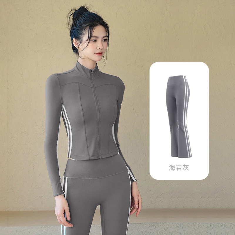 Chaqueta deportiva femenina alta sensación delgada ropa de yoga primavera manga larga ropa de ejercicio chaleco pantalón conjunto image 12